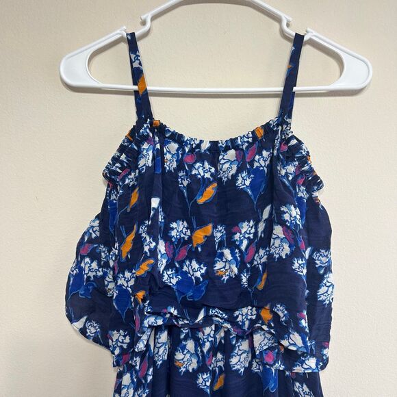 Tanya Taylor Blue Silk Floral Cold Shoulder Midi Dress 6 Women - Picture 6 of 11